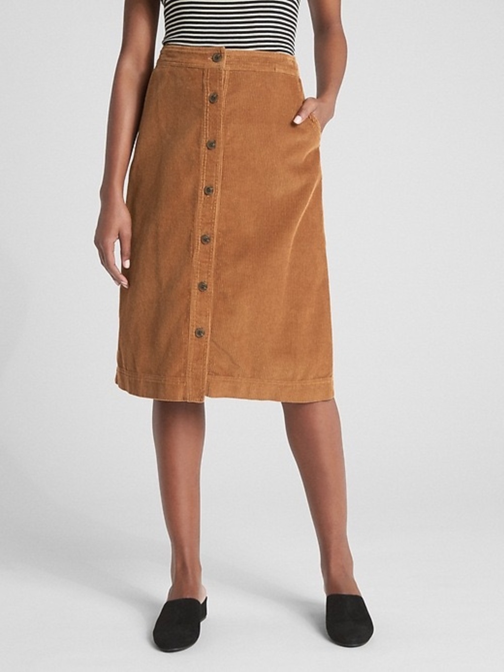 NWT GAP 100% Cotton Button-Front Corduroy Midi A-Line Skirt Sz XS Petite